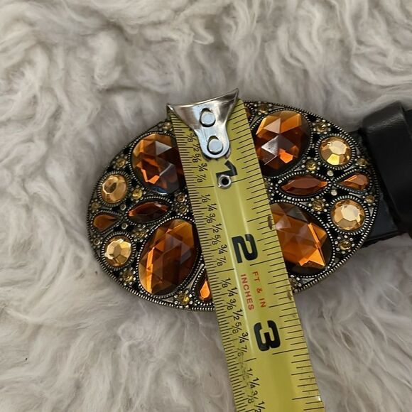 Amiee-Lynn Black Leather Belt w/ Jeweled Embellished Buckle L/XL - Picture 7 of 8
